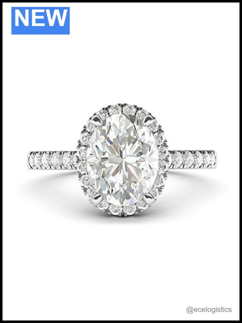 Sterling Silver Oval Simulated Diamond Halo Engagement Ring